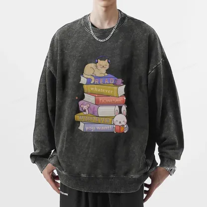 Pagewings Read Whatever However Whenever You Want Unisex Washed Sweatshirt