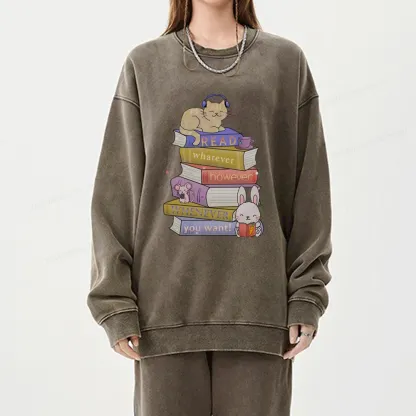 Pagewings Read Whatever However Whenever You Want Unisex Washed Sweatshirt