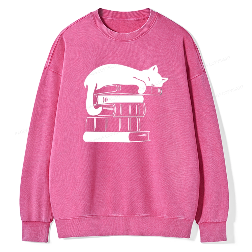Pagewings Books And Cats Unisex Washed Sweatshirt