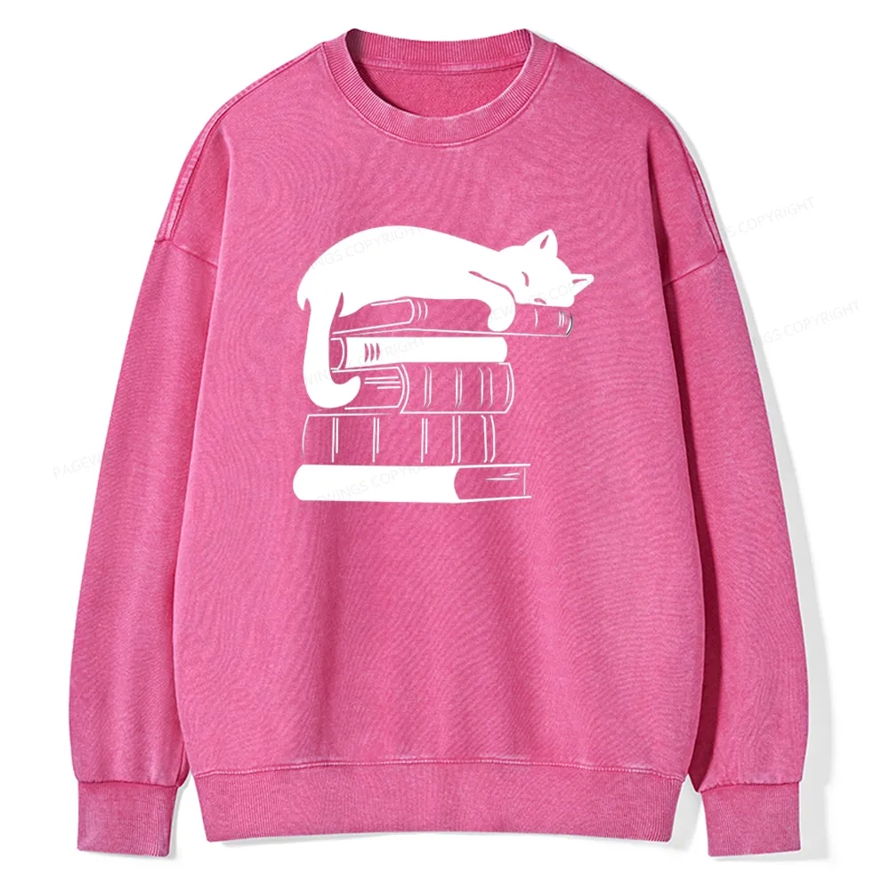 Pagewings Books And Cats Unisex Washed Sweatshirt
