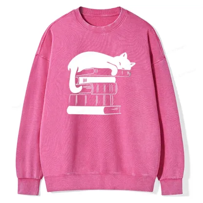 Pagewings Books And Cats Unisex Washed Sweatshirt
