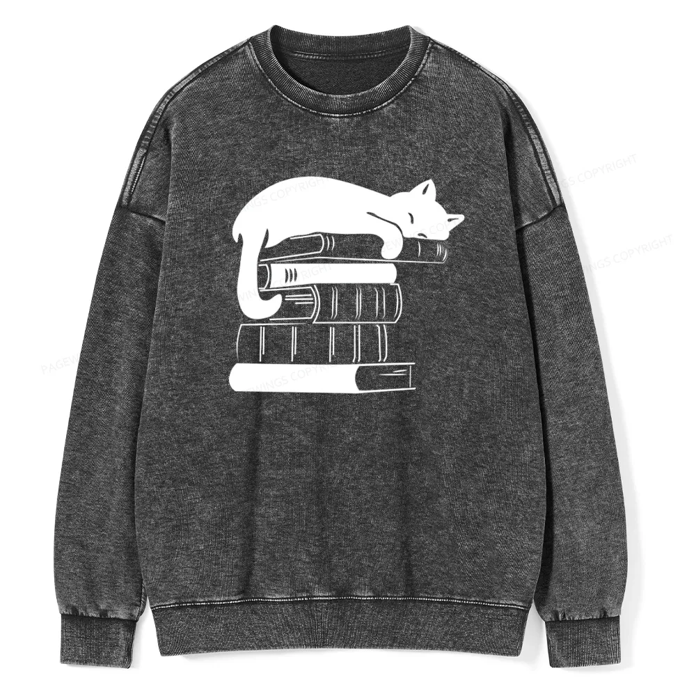 Pagewings Books And Cats Unisex Washed Sweatshirt