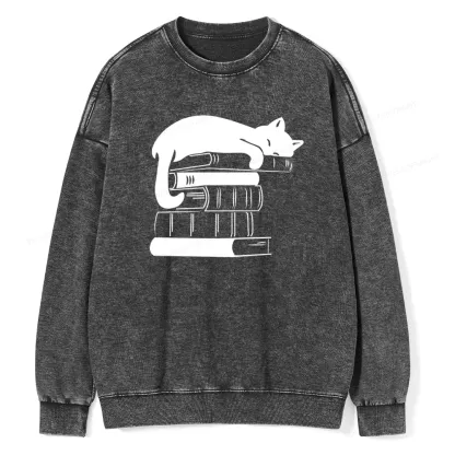 Pagewings Books And Cats Unisex Washed Sweatshirt