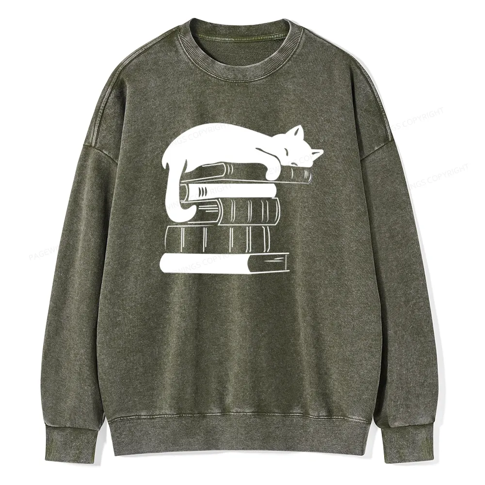 Pagewings Books And Cats Unisex Washed Sweatshirt