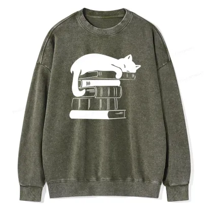 Pagewings Books And Cats Unisex Washed Sweatshirt
