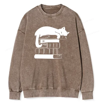 Pagewings Books And Cats Unisex Washed Sweatshirt