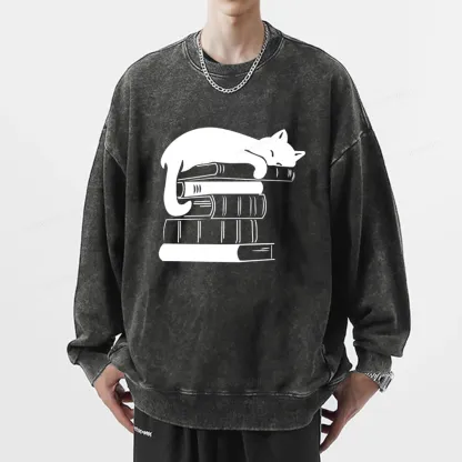 Pagewings Books And Cats Unisex Washed Sweatshirt