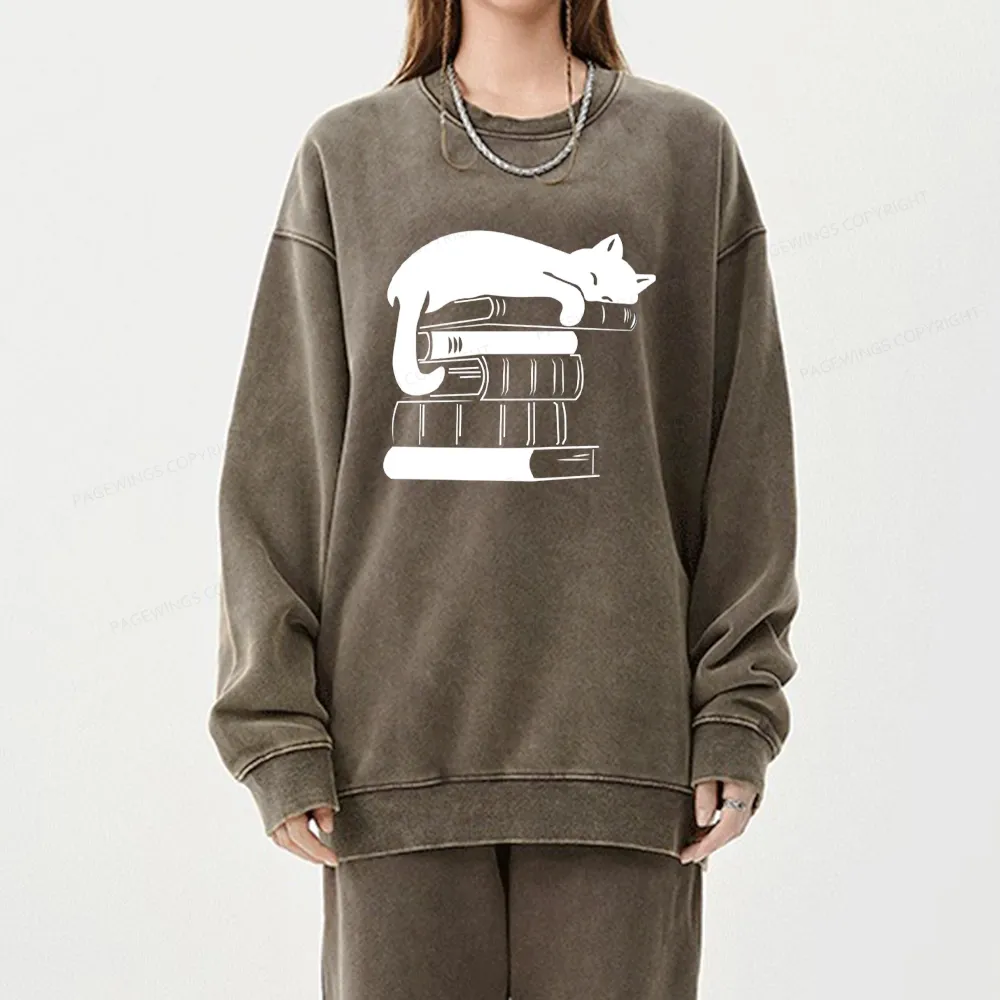 Pagewings Books And Cats Unisex Washed Sweatshirt