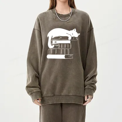 Pagewings Books And Cats Unisex Washed Sweatshirt