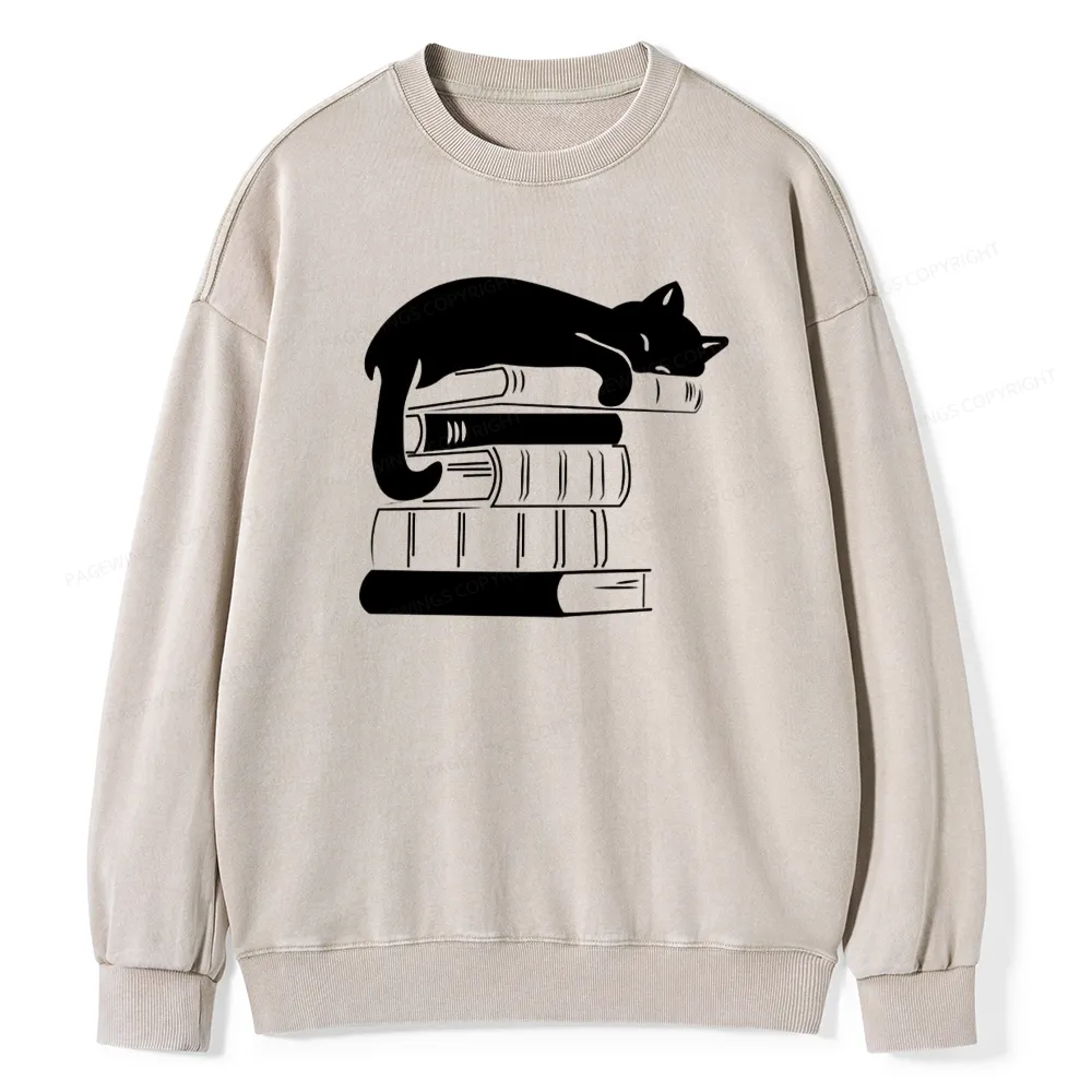 Pagewings Books And Cats Unisex Washed Sweatshirt
