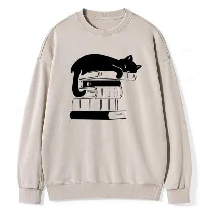 Pagewings Books And Cats Unisex Washed Sweatshirt