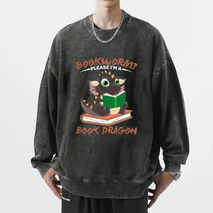 Pagewings Book Dragon Unisex Washed Sweatshirt