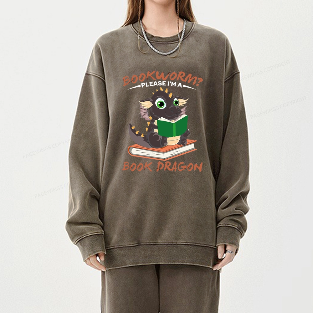Pagewings Book Dragon Unisex Washed Sweatshirt