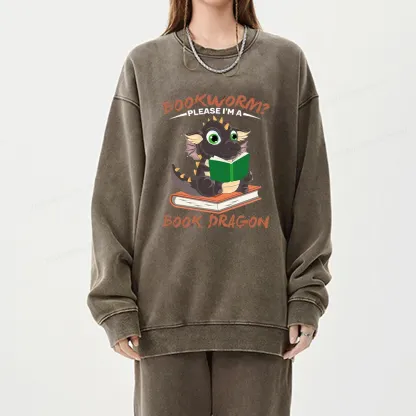 Pagewings Book Dragon Unisex Washed Sweatshirt