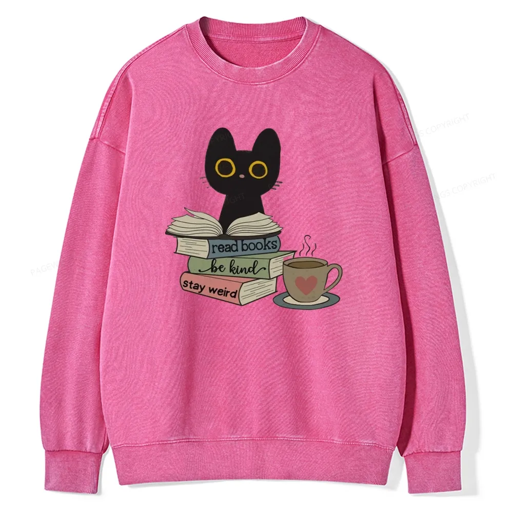 Pagewings Read Books Be Kind Stay Weird Unisex Washed Sweatshirt