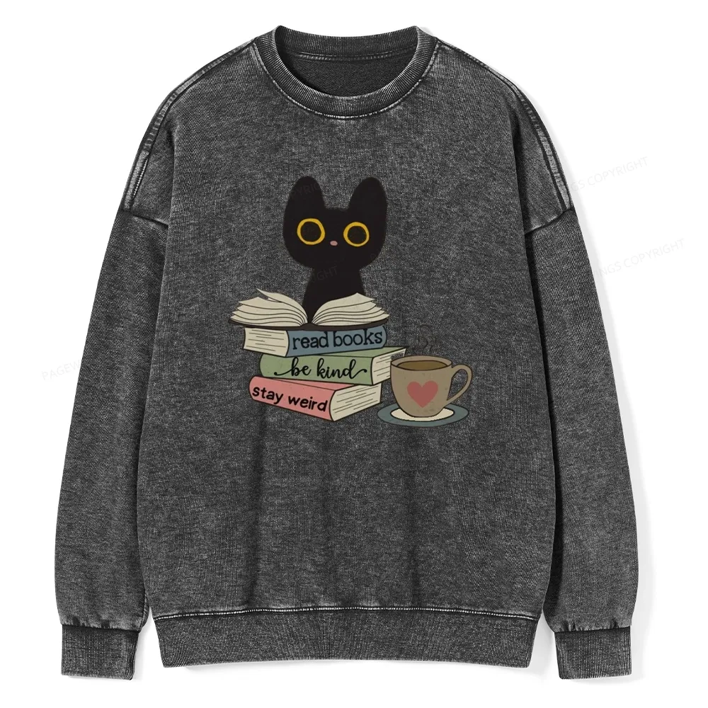 Pagewings Read Books Be Kind Stay Weird Unisex Washed Sweatshirt