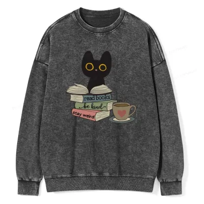Pagewings Read Books Be Kind Stay Weird Unisex Washed Sweatshirt