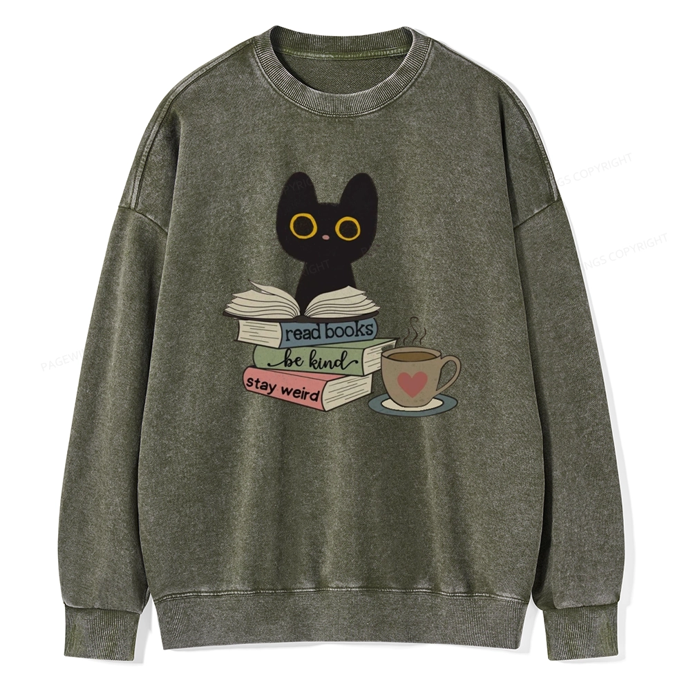 Pagewings Read Books Be Kind Stay Weird Unisex Washed Sweatshirt