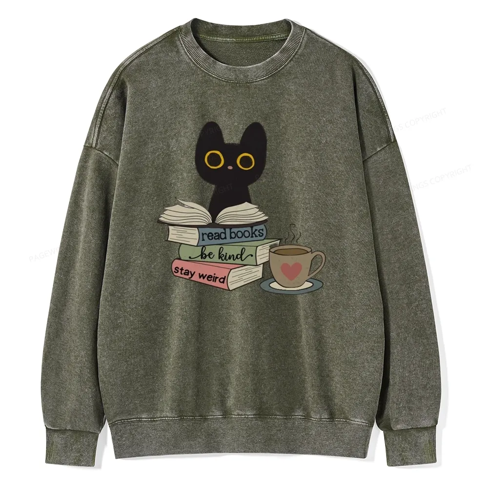 Pagewings Read Books Be Kind Stay Weird Unisex Washed Sweatshirt