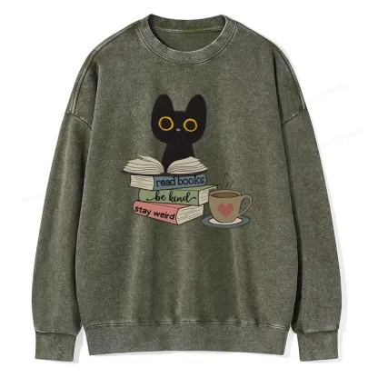 Pagewings Read Books Be Kind Stay Weird Unisex Washed Sweatshirt