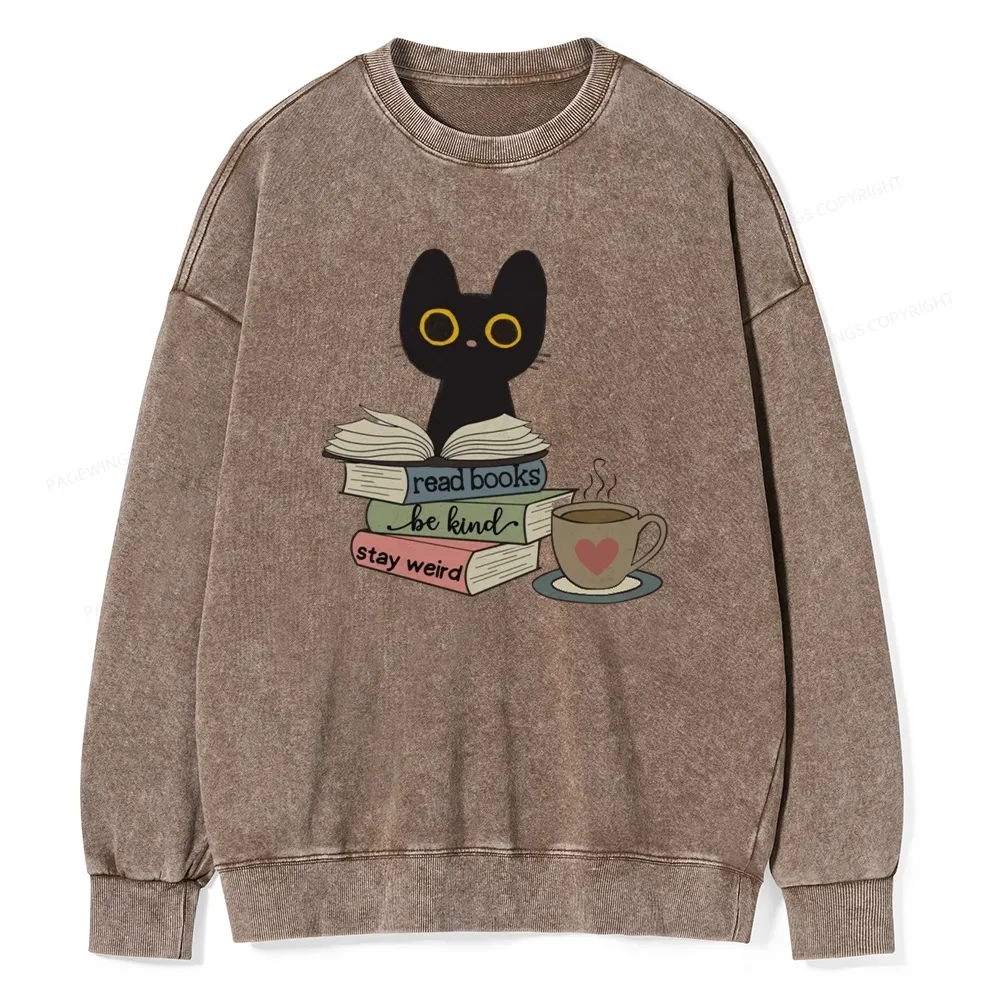 Pagewings Read Books Be Kind Stay Weird Unisex Washed Sweatshirt