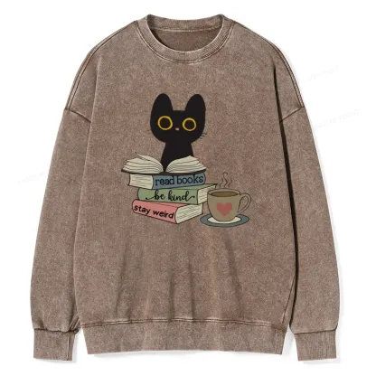 Pagewings Read Books Be Kind Stay Weird Unisex Washed Sweatshirt