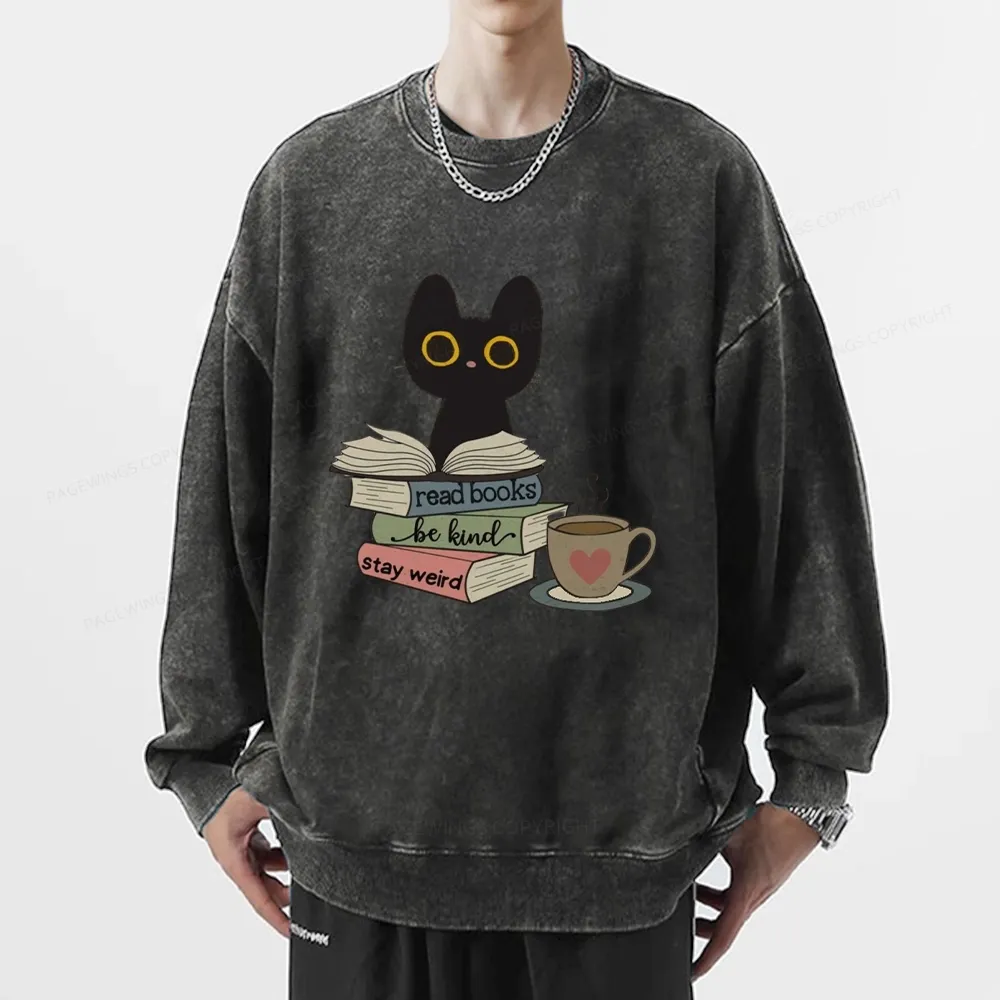 Pagewings Read Books Be Kind Stay Weird Unisex Washed Sweatshirt