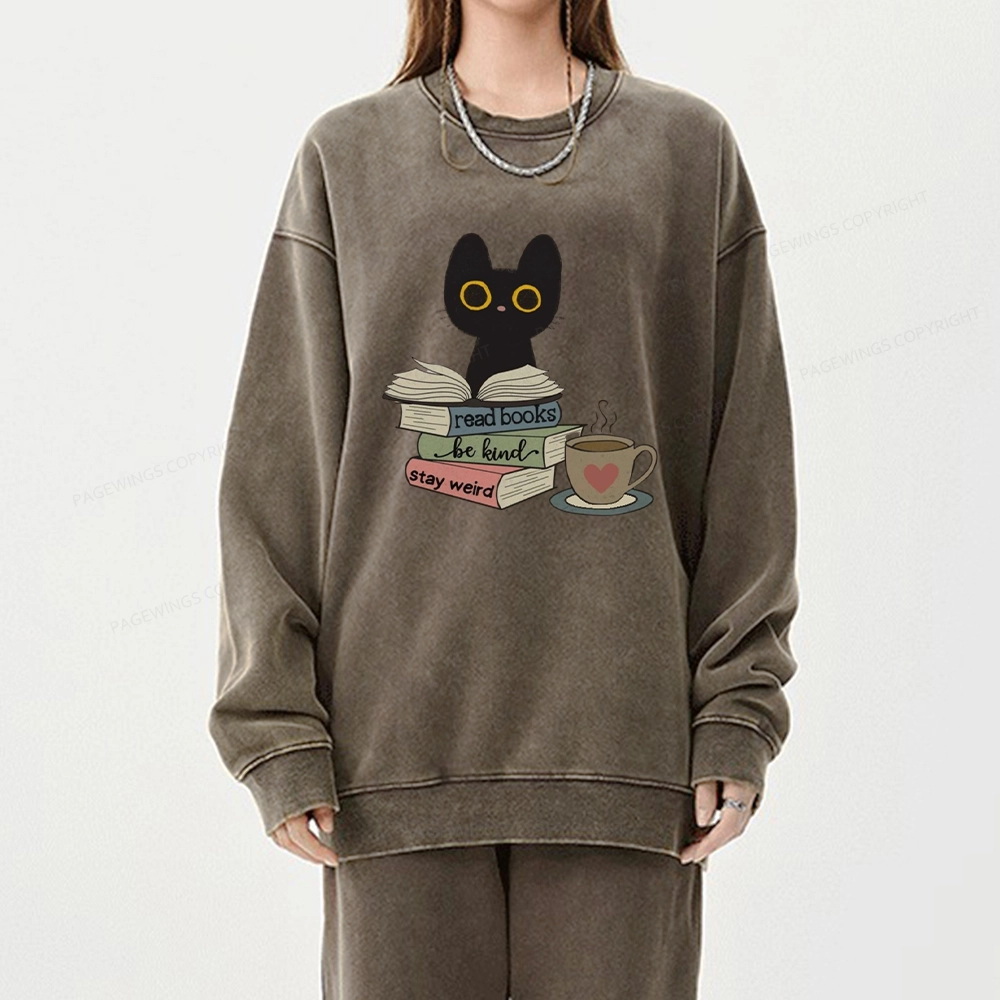 Pagewings Read Books Be Kind Stay Weird Unisex Washed Sweatshirt