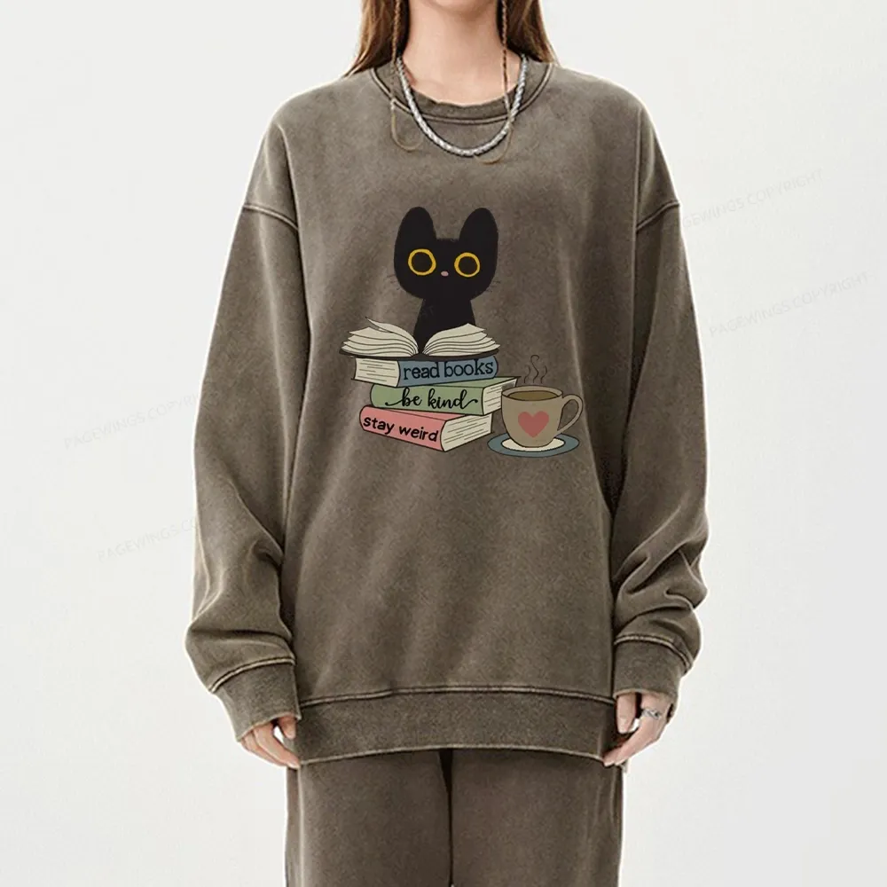 Pagewings Read Books Be Kind Stay Weird Unisex Washed Sweatshirt