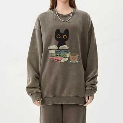 Pagewings Read Books Be Kind Stay Weird Unisex Washed Sweatshirt