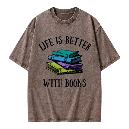 Pagewings Life's Better With Books Unisex Washed T-shirt