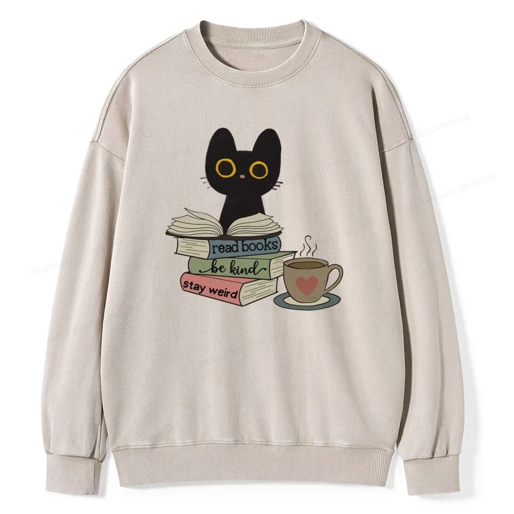 Pagewings Read Books Be Kind Stay Weird Unisex Washed Sweatshirt