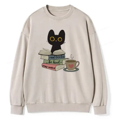 Pagewings Read Books Be Kind Stay Weird Unisex Washed Sweatshirt