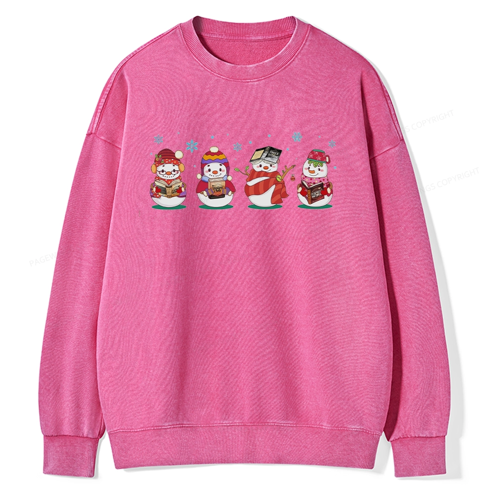 Pagewings Snowman Book Fourth Wing Unisex Washed Sweatshirt