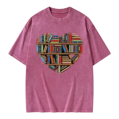 Pagewings Hearty Library Books Unisex Washed T-shirt