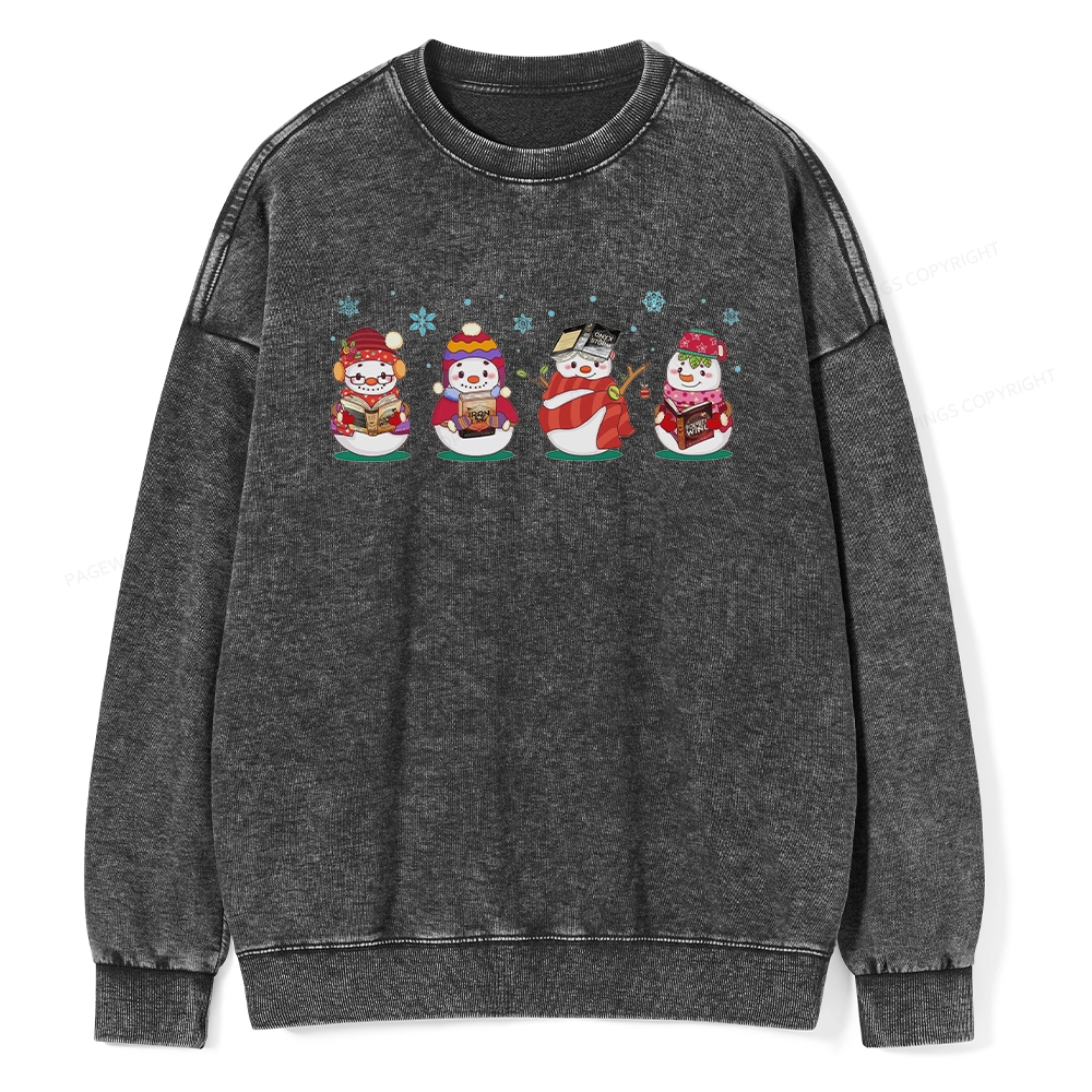 Pagewings Snowman Book Fourth Wing Unisex Washed Sweatshirt
