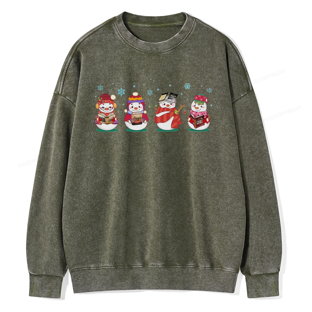 Pagewings Snowman Book Fourth Wing Unisex Washed Sweatshirt