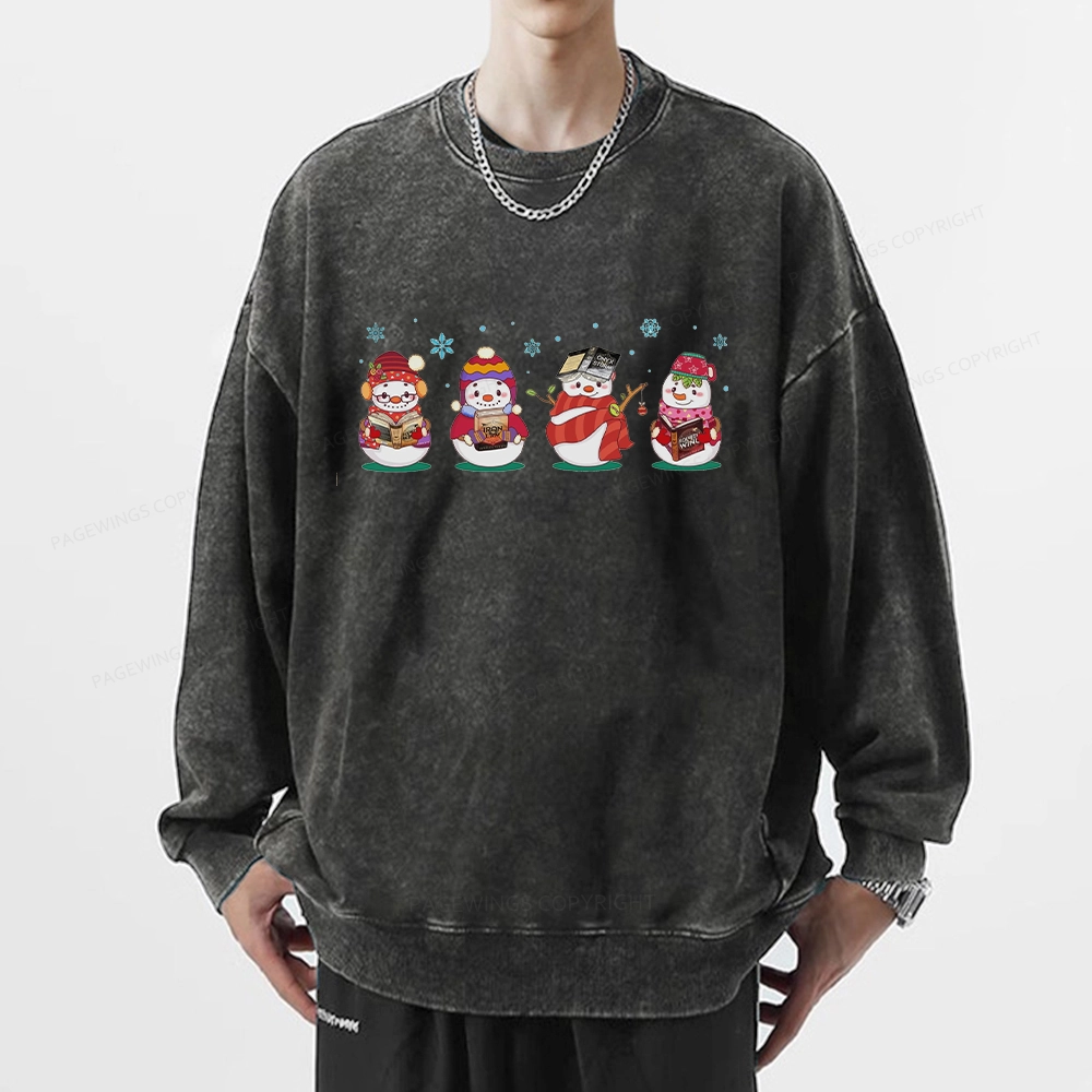 Pagewings Snowman Book Fourth Wing Unisex Washed Sweatshirt
