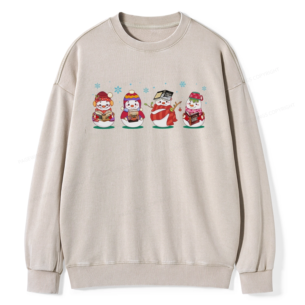 Pagewings Snowman Book Fourth Wing Unisex Washed Sweatshirt