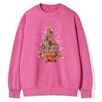 Pagewings Christmas Tree Made Of Books Unisex Washed Sweatshirt