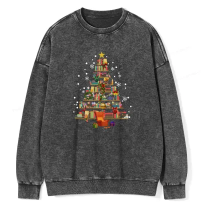 Pagewings Christmas Tree Made Of Books Unisex Washed Sweatshirt