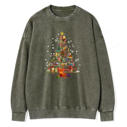 Pagewings Christmas Tree Made Of Books Unisex Washed Sweatshirt