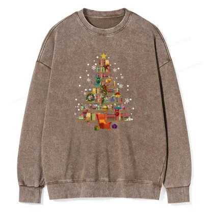 Pagewings Christmas Tree Made Of Books Unisex Washed Sweatshirt