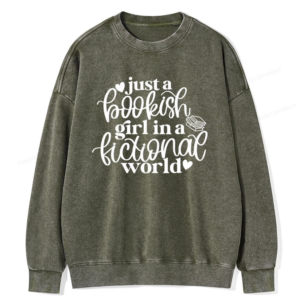 Pagewings Just A Bookish Girl In A Fictional World Unisex Washed Sweatshirt