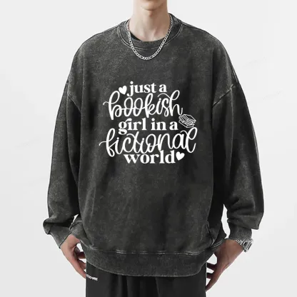 Pagewings Just A Bookish Girl In A Fictional World Unisex Washed Sweatshirt
