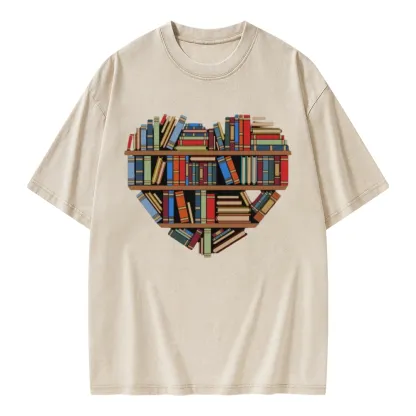 Pagewings Hearty Library Books Unisex Washed T-shirt