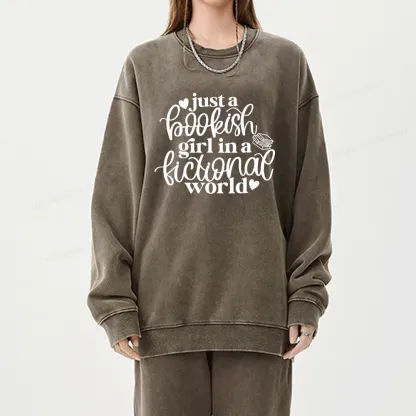 Pagewings Just A Bookish Girl In A Fictional World Unisex Washed Sweatshirt