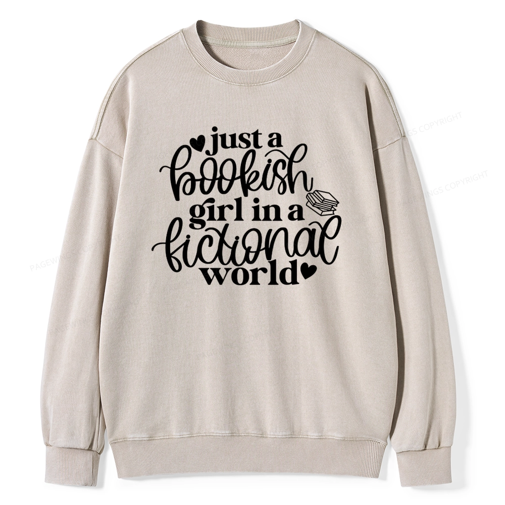 Pagewings Just A Bookish Girl In A Fictional World Unisex Washed Sweatshirt