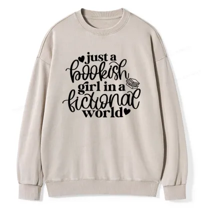 Pagewings Just A Bookish Girl In A Fictional World Unisex Washed Sweatshirt