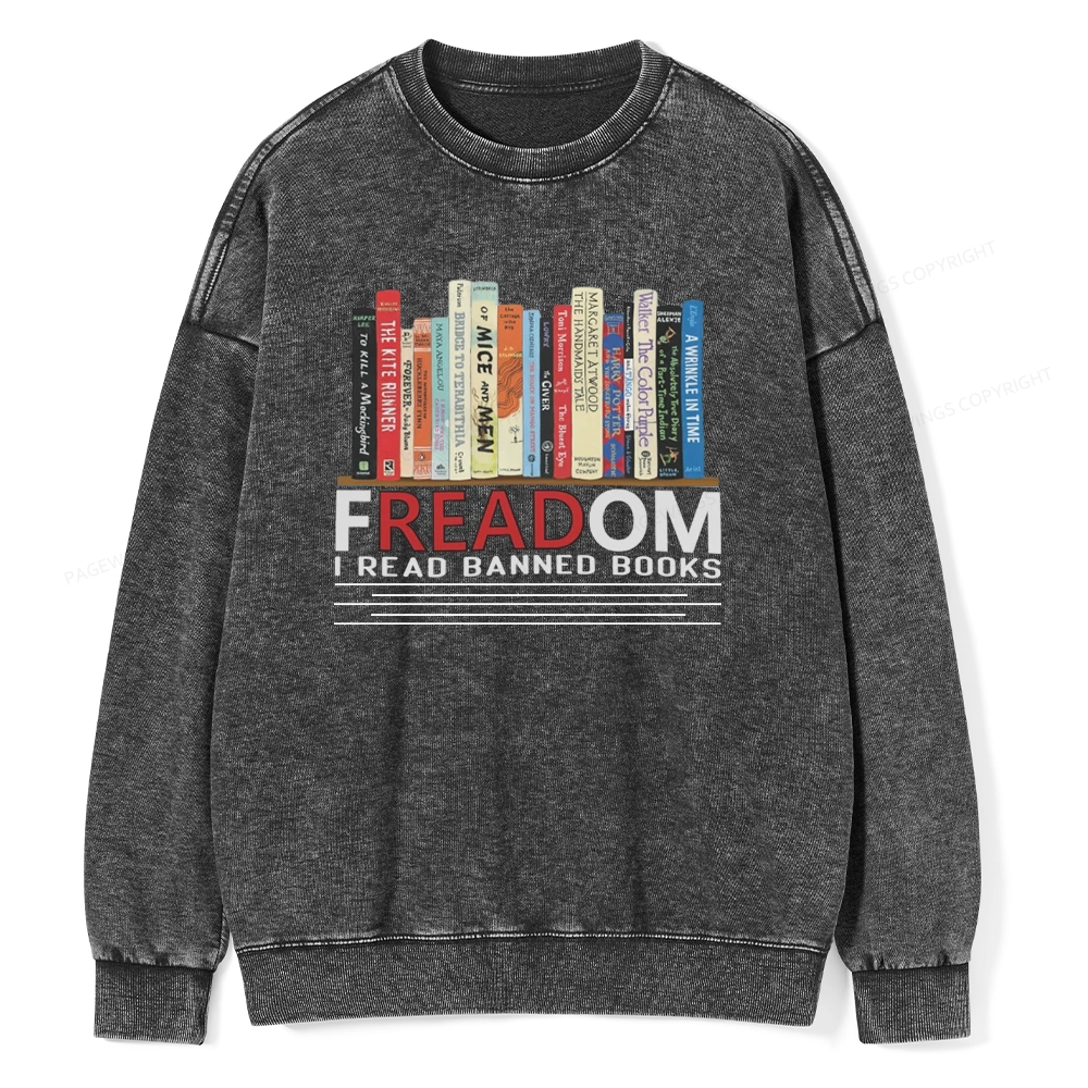 Pagewings Freadom I Read Banned Books Unisex Washed Sweatshirt